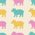 Adorable colorful capybara hand drawn vector illustration. Cute aquatic animals in flat style seamless pattern for kids.