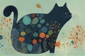 adorable colorful whimsical cat art