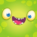 Adorable cool cartoon monster face. Halloween vector illustration of green smiling monster avatar.