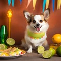 Adorable corgi dog with mexican food. Happy Cinco De Mayo fashion