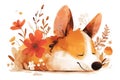 Adorable corgi illustration amidst vibrant florals, perfect for a warm