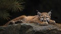 An adorable cougar cub rests peacefully in wild cuteness and majesty. Royalty Free Stock Photo