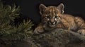 An adorable cougar cub rests peacefully in wild cuteness and majesty. Royalty Free Stock Photo