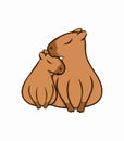 Adorable couple of capybaras. Vector illustration. Capybara image isolated on white background. Simple design element