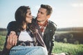 Adorable couple talking to each other in nature Royalty Free Stock Photo