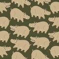 Adorable and creepy hippopotamus with funny eyes. Safari animals hand drawn vector illustration.African hippo seamless pattern.