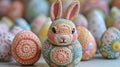 Adorable Crochet Bunny with Pastel Easter Eggs Royalty Free Stock Photo