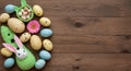 Adorable Crochet Bunny with Pastel Easter Eggs on Wooden Background Royalty Free Stock Photo