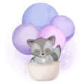 Adorable Cute Animal Raccoon and Balloon