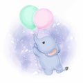 Baby elephant fly with balloons Royalty Free Stock Photo