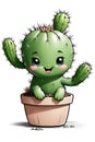 An adorable and cute baby cactus, cartoon character, line drawing, plant, printable