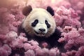 Adorable Cute baby panda flowers. Generate Ai