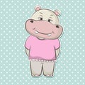 Adorable cute cartoon hippo baby. Vector illustration.