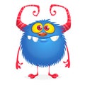 Adorable cute cartoon monster with pink horns Royalty Free Stock Photo