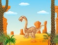 Adorable cute dinosaur with prehistoricbackground