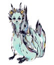 Adorable cute forest fox spirit - wild monster Kitsune with many tails.