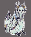 Adorable cute forest fox spirit - wild monster Kitsune with many tails.