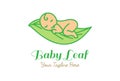 Adorable Cute Funny Baby Sleeping on Leaf Plant Tree Logo Design Vector