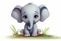 Adorable Cute grey cartoon elephant. Generate Ai