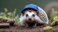 Adorable cute hedgehog with blank baseball cap isolated on white background, animals and wildlife wallpaper, Royalty Free Stock Photo