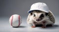 Adorable cute hedgehog with blank baseball cap isolated on white background, animals and wildlife wallpaper, Royalty Free Stock Photo