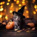 Adorable Cute Kitten Halloween Witch Hat Autumn Background Royalty Free Stock Photo