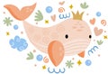 Adorable cute whale princess with crown Royalty Free Stock Photo