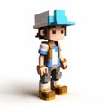 Adorable 3d Pixel Art Of Liam With Hat: Voxel Style Cartoon Character