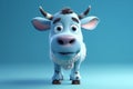 Ai Generative 3d rendering of a cute cartoon cow on a blue background Royalty Free Stock Photo