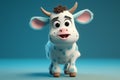 Ai Generative 3d rendering of a cute cartoon cow on a blue background Royalty Free Stock Photo