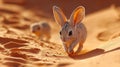 Adorable Desert Rabbit Running in Warm Golden Sand Royalty Free Stock Photo