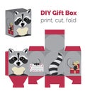 Adorable Do It Yourself raccoon gift box with ears for sweets, candies, small presents.