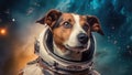 An adorable dog astronaut floats weightlessly in space, exploring the vast unknown