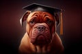 Adorable dog with black graduation cap