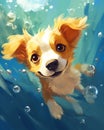 Adorable Dog Drowning in Deep Ocean Bubbles