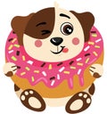 Adorable dog inside a delicious donut