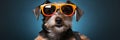 Adorable dog wearing stylish sunglasses, creating the ultimate vacation mood with space for captions Royalty Free Stock Photo