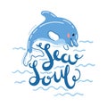 Adorable Dolphin Vector Illustration Sea Soul Text