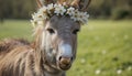 Adorable Donkey with Flower Crown Royalty Free Stock Photo