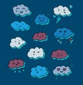 Adorable doodle clouds stickers wor web design print