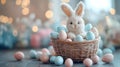 Adorable Easter Bunny in a Basket of Pastel Eggs Royalty Free Stock Photo