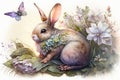 Adorable Easter Bunny in Fairy Style. AI Generative Illustration.