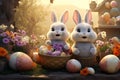 Adorable Easter bunny family surrounded by