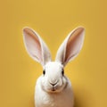 Adorable Easter bunny with large ears against yellow background