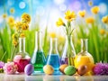 Adorable Easter Bunny Scientist Conducting Springtime Science Experiments in a Whimsical PastelColored Laboratory Royalty Free Stock Photo