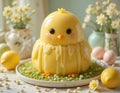 Adorable Easter Chick Cake with Spring Decorations Royalty Free Stock Photo