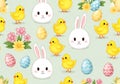 Adorable easter chicks bunnies and eggs pattern festive spring celebration Royalty Free Stock Photo