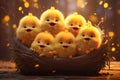 Adorable Easter chicks huddled together in a