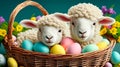 Adorable Easter lamb among Easter eggs Generated Image Royalty Free Stock Photo