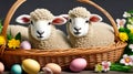 Adorable Easter lamb among Easter eggs Generated Image Royalty Free Stock Photo